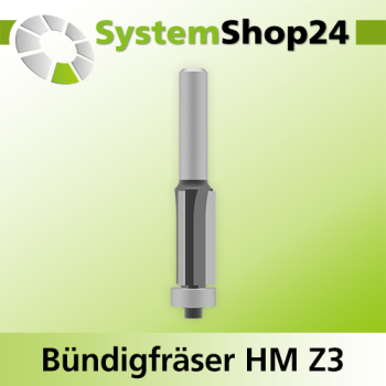 Systemshop24 Bündigfräser mit Kugellager HM Z3 D12,7mm (1/2") AL25mm GL70mm S8mm RL