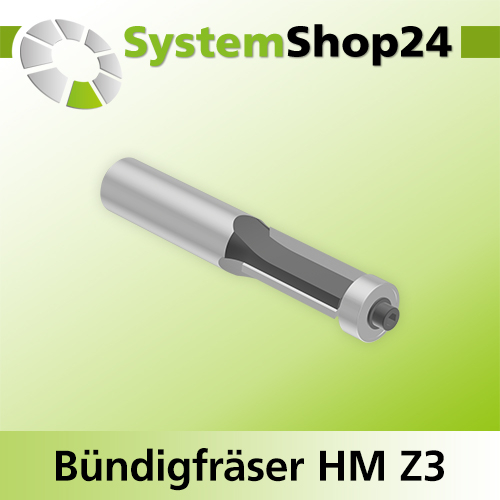 Systemshop24 Bündigfräser mit Kugellager HM Z3 D12,7mm (1/2") AL25mm GL81mm S12mm RL