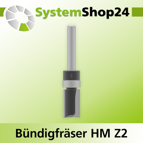 Systemshop24 Bündigfräser mit Kugellager am Schaft HM Z2 D12,7mm (1/2") AL20mm GL65mm S6mm RL