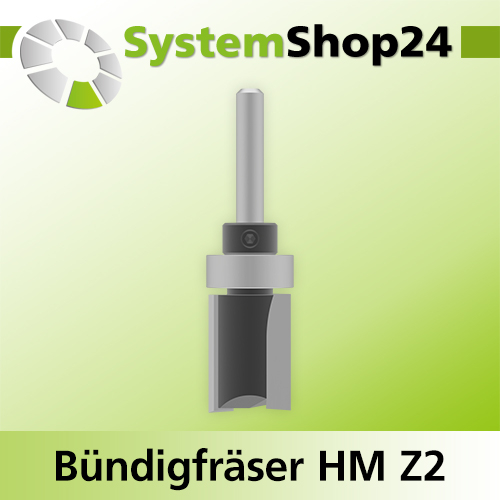 Systemshop24 Bündigfräser mit Kugellager am Schaft HM Z2 D19mm (3/4") AL25mm GL70mm S6mm RL
