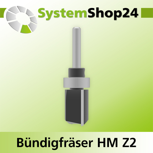 Systemshop24 Bündigfräser mit Kugellager am Schaft HM Z2 D19mm (3/4") AL25mm GL70mm S6mm RL