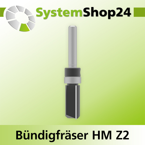 Systemshop24 Bündigfräser mit Kugellager am Schaft HM Z2 D12,7mm (1/2") AL25,4mm (1") GL70mm S6,4mm (1/4") RL