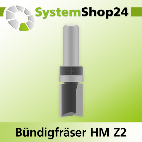 Systemshop24 Bündigfräser mit Kugellager am Schaft HM Z2 D19mm (3/4") AL25mm GL70mm S12mm RL