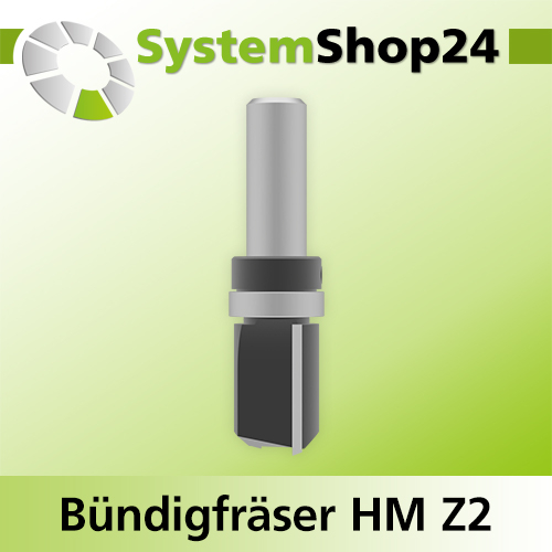 Systemshop24 Bündigfräser mit Kugellager am Schaft HM Z2 D19mm (3/4") AL25mm GL70mm S12mm RL