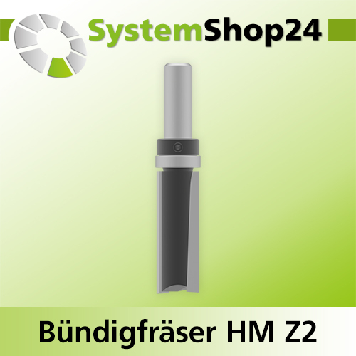 Systemshop24 Bündigfräser mit Kugellager am Schaft HM Z2 D19mm (3/4") AL51mm GL96mm S12mm RL