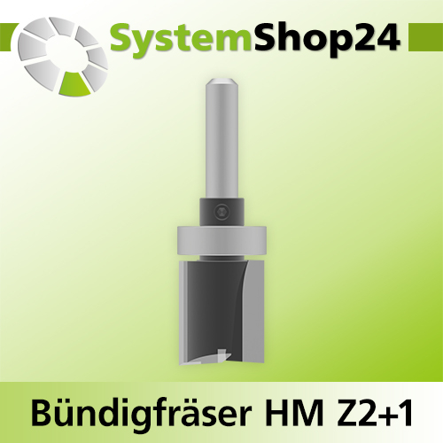 Systemshop24 Bündigfräser mit Kugellager am Schaft HM Z2+1 D22mm AL25mm GL70mm S8mm RL