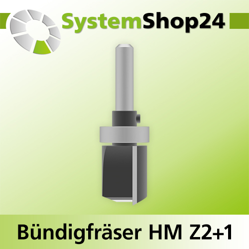 Systemshop24 Bündigfräser mit Kugellager am Schaft HM Z2+1 D22mm AL25mm GL70mm S8mm RL