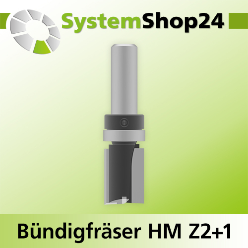 Systemshop24 Bündigfräser mit Kugellager am Schaft HM Z2+1 D19mm (3/4") AL25mm GL70mm S12mm RL