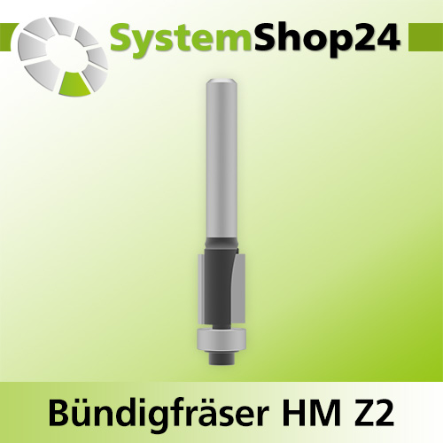 Systemshop24 Bündigfräser mit Kugellager HM Z2 D9,5mm (3/8") AL12,7mm (1/2") GL56mm S6mm RL