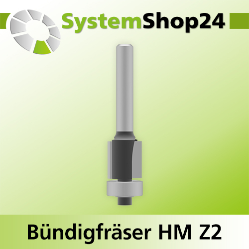 Systemshop24 Bündigfräser mit Kugellager HM Z2 D12,7mm (1/2") AL12,7mm (1/2") GL57mm S6mm RL