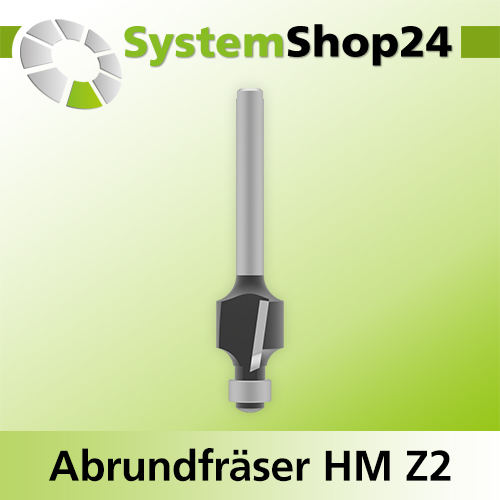 Systemshop24 Abrundfräser für Dremel mit Achswinkel und Kugellager HM Z2 D8,8mm AL8mm R2mm GL36mm S3,2mm (1/8")