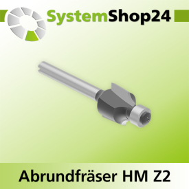 Systemshop24 Abrundfräser für Dremel mit Achswinkel und Kugellager HM Z2 D8,8mm AL8mm R2mm GL36mm S3,2mm (1/8")
