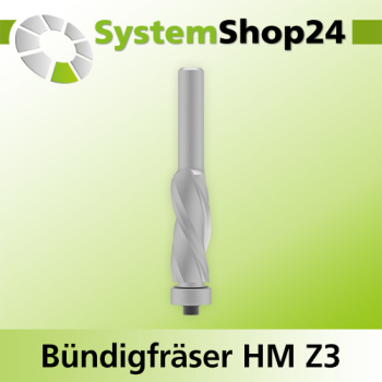 Systemshop24 Bündigfräser spiralgenutet mit Kugellager HM Z3 D12,7mm (1/2") AL32mm GL77mm S8mm RL LD