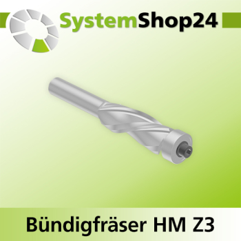Systemshop24 Bündigfräser spiralgenutet mit Kugellager HM Z3 D12,7mm (1/2") AL32mm GL77mm S8mm RL LD