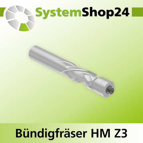 Systemshop24 Bündigfräser spiralgenutet mit doppeltem Kugellager HM Z3 D12,7mm (1/2") AL25mm AL1 9,5mm (3/8") GL82mm S12mm RL RD/LD