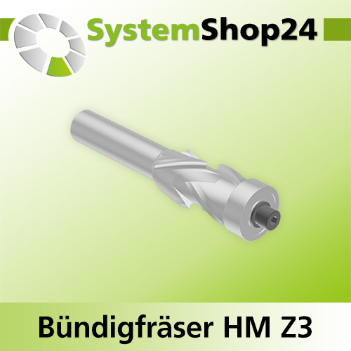 Systemshop24 Bündigfräser spiralgenutet mit Kugellager HM Z3 D19mm (3/4") AL32mm AL1 16mm GL92mm (3 5/8") S12mm RL RD/LD