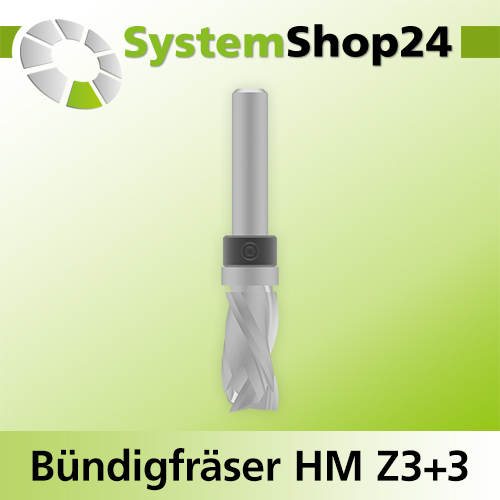 Systemshop24 Bündigfräser spiralgenutet mit Kugellager am Schaft HM Z3+3 D12,7mm (1/2") AL25mm AL1 9,5mm (3/8") GL71mm S8mm RL RD/LD