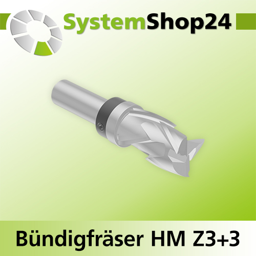 Systemshop24 Bündigfräser spiralgenutet mit Kugellager am Schaft HM Z3+3 D19mm (3/4") AL32mm AL1 9,5mm (3/8") GL78mm S12mm RL RD/LD