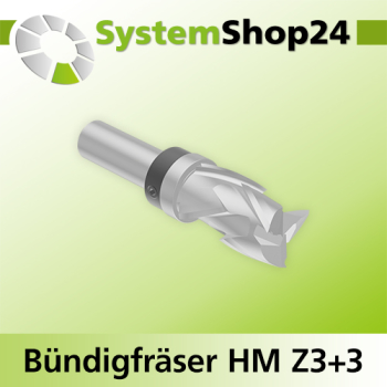 Systemshop24 Bündigfräser spiralgenutet mit Kugellager am Schaft HM Z3+3 D19mm (3/4") AL32mm AL1 16mm GL78mm S12mm RL RD/LD