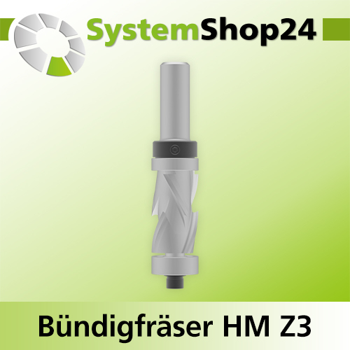 Systemshop24 Bündigfräser spiralgenutet mit zwei Kugellagern HM Z3 D19mm (3/4") AL32mm AL1 16mm GL92mm (3 5/8") S12mm RL RD/LD