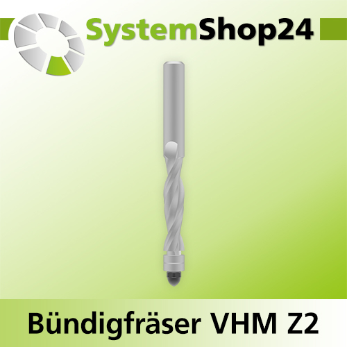 Systemshop24 VHM Bündigfräser spiralgenutet mit doppeltem Kugellager Z2 D8mm AL35mm (1 3/8") GL85mm S8mm RL RD