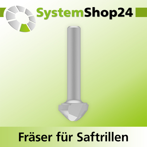 Systemshop24 Fräser für Saftrillen HM Z3 D19mm (3/4") AL10mm R6,4mm (1/4") 45° GL57mm S8mm RL