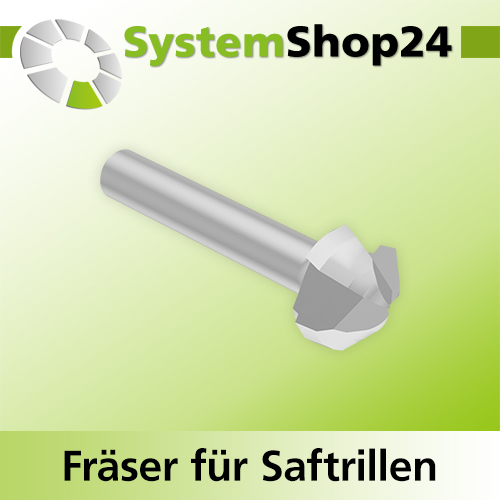 Systemshop24 Fräser für Saftrillen HM Z3 D19mm (3/4") AL10mm R6,4mm (1/4") 45° GL57mm S8mm RL