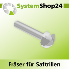Systemshop24 Fräser für Saftrillen HM Z3 D19mm (3/4") AL10mm R6,4mm (1/4") 45° GL57mm S8mm RL