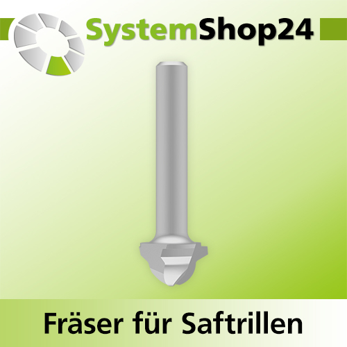 Systemshop24 Fräser für Saftrillen HM Z3 D19mm (3/4") AL10mm R6,4mm (1/4") 60° GL57mm S8mm RL
