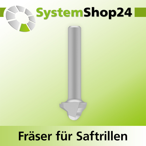 Systemshop24 Fräser für Saftrillen HM Z3 D19mm (3/4") AL10mm R4,8mm 60° GL57mm S8mm RL