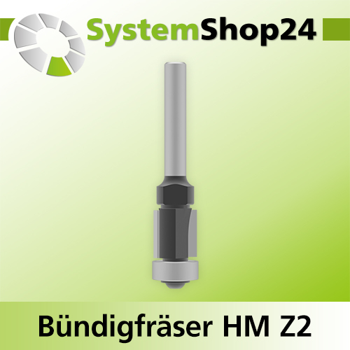 Systemshop24 Bündigfräser verschraubt mit Kugellager HM Z2 D12,7mm (1/2") AL12,7mm (1/2") GL63mm S6mm RL
