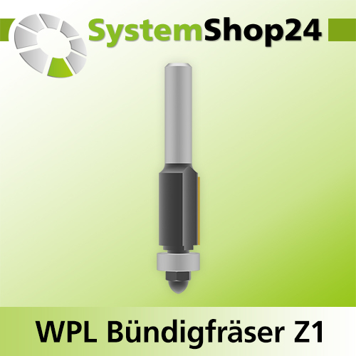 Systemshop24 Wendeplatten-Bündigfräser mit Kugellager Z1 D12,7mm (1/2") AL19,5mm GL67mm S8mm RL