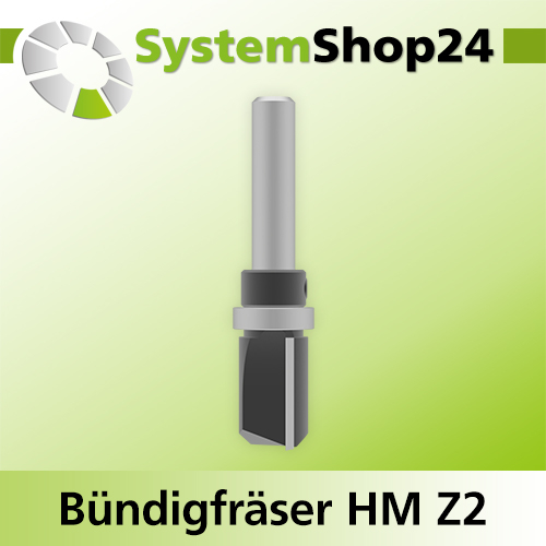 Systemshop24 Bündigfräser mit Kugellager am Schaft HM Z2 D15mm AL20mm GL65mm S8mm RL