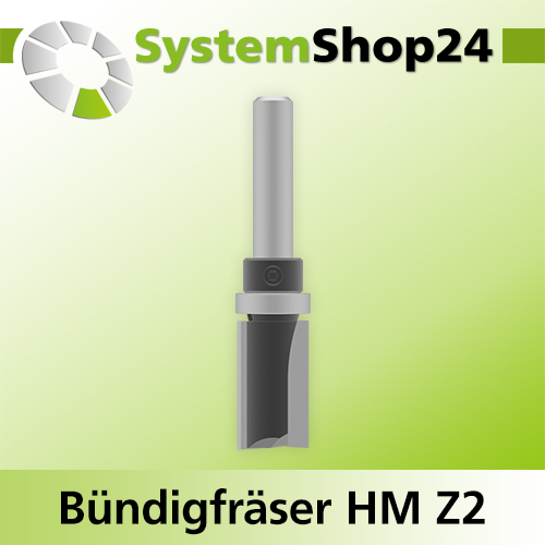 Systemshop24 Bündigfräser mit Kugellager am Schaft HM Z2 D15mm AL25mm GL70mm S8mm RL