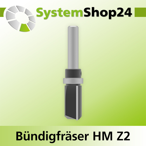 Systemshop24 Bündigfräser mit Kugellager am Schaft HM Z2 D15mm AL25mm GL70mm S8mm RL