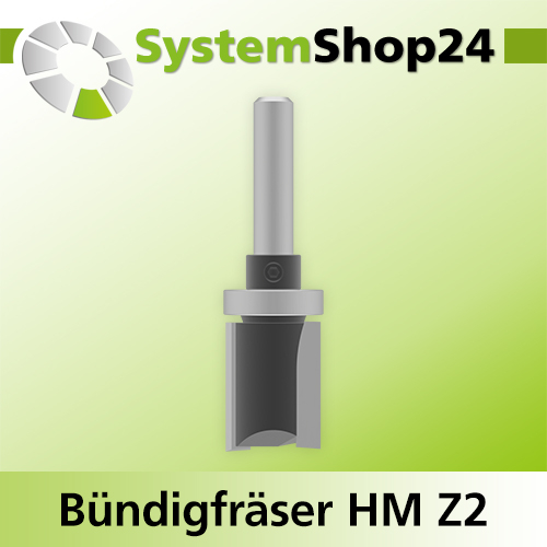 Systemshop24 Bündigfräser mit Kugellager am Schaft HM Z2 D20mm AL25mm GL70mm S8mm RL