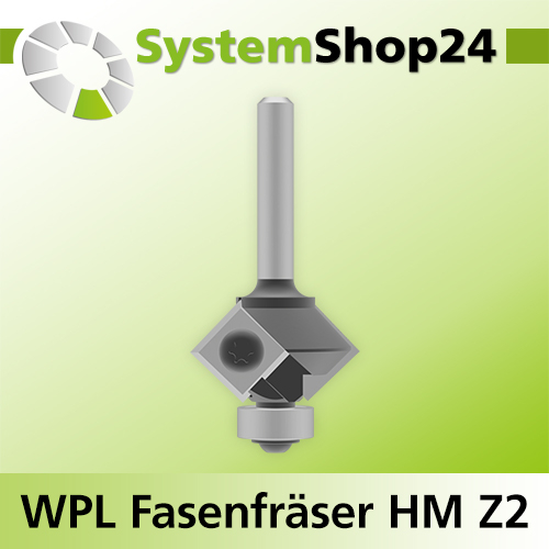 Systemshop24 Wendeplatten-Fasenfräser mit Kugellager Z2 D28,6mm (1 1/8") AL8mm 45° GL60mm S6mm RL