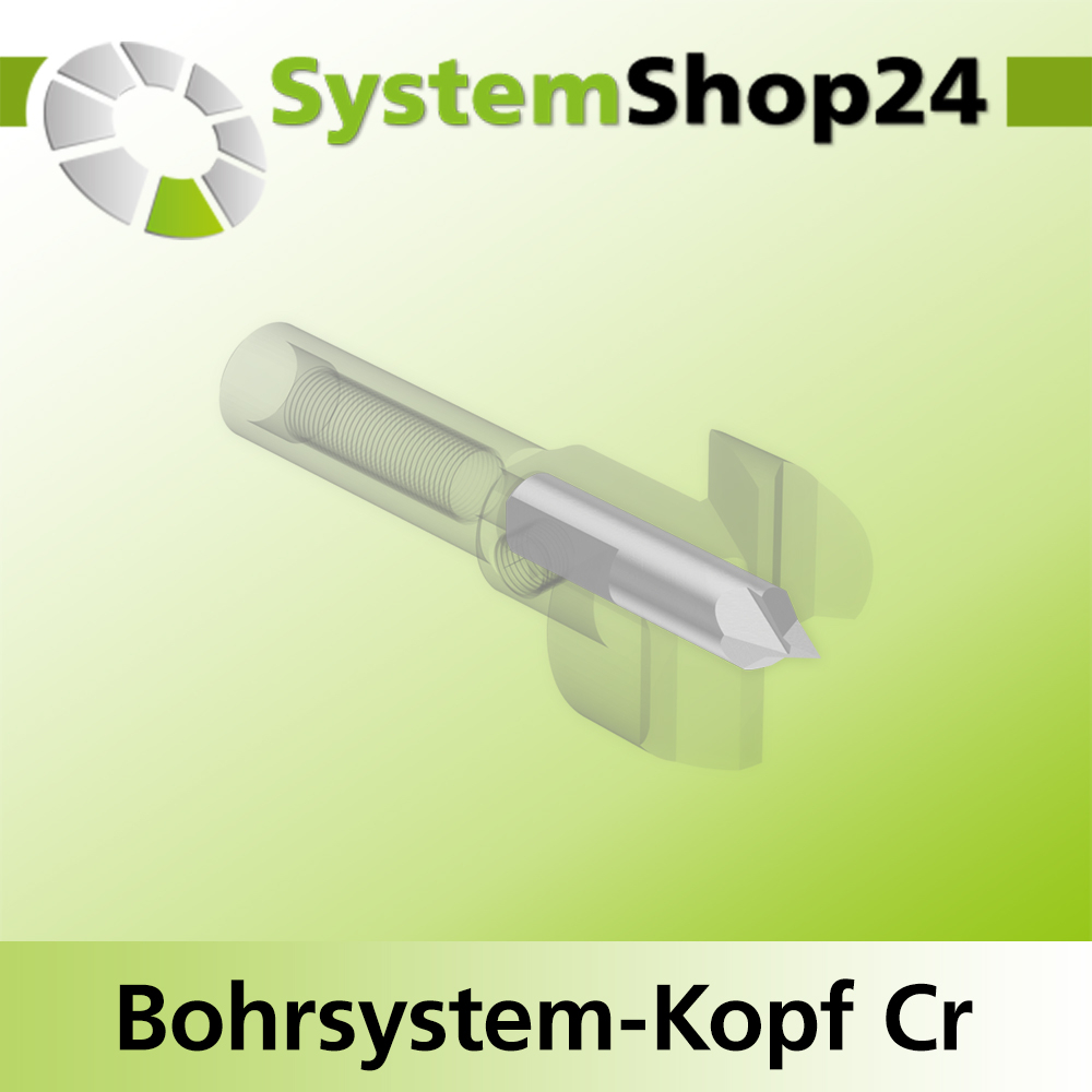 Systemshop24 Bohrsystem-Kopf Chromstahl D22,2mm (7/8") d6mm H9mm SW8mm GL50mm S Gewinde innen M6 mit Passsitz RL