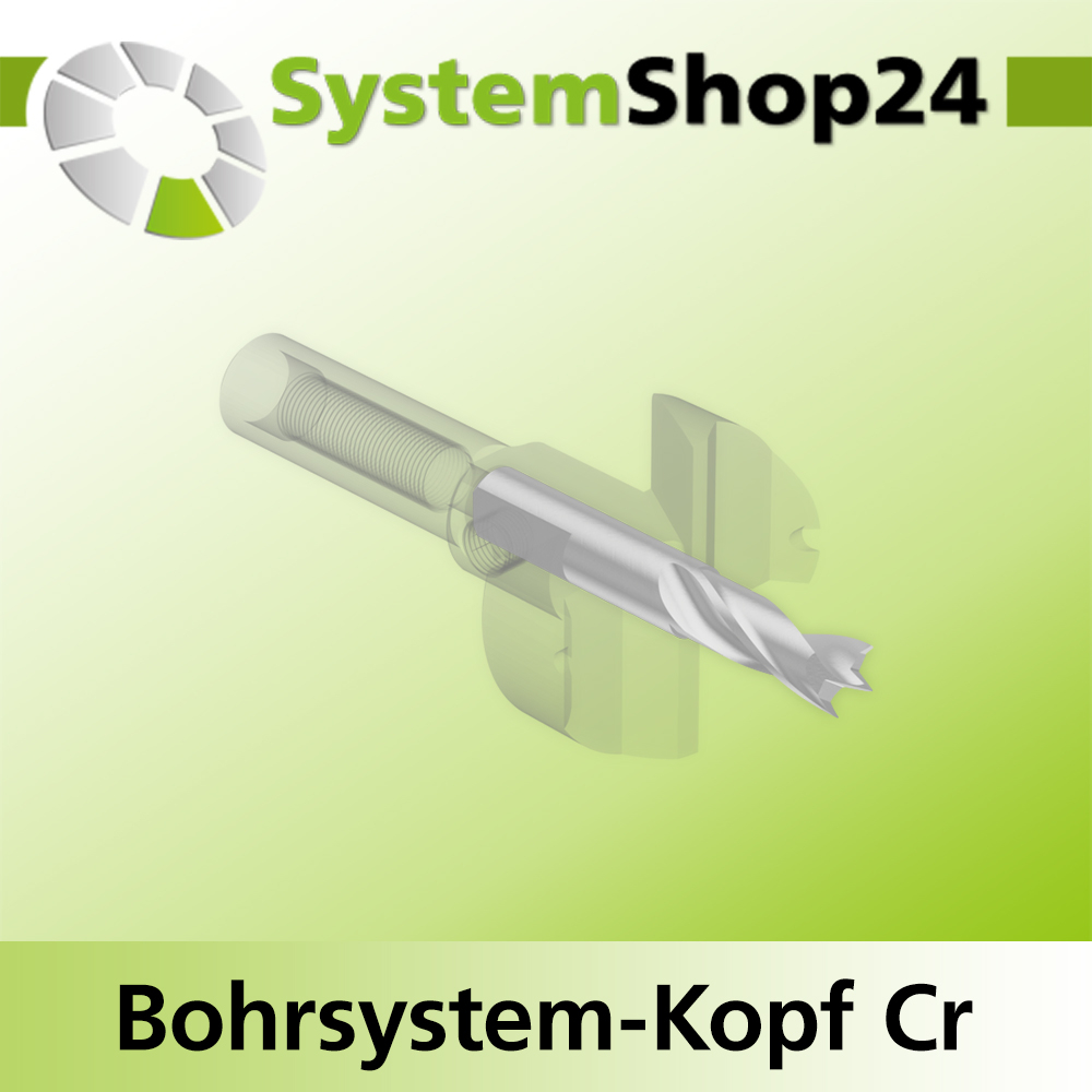 Systemshop24 Bohrsystem-Kopf Chromstahl D27,8mm d6mm H9mm SW8mm GL50mm S Gewinde innen M6 mit Passsitz RL