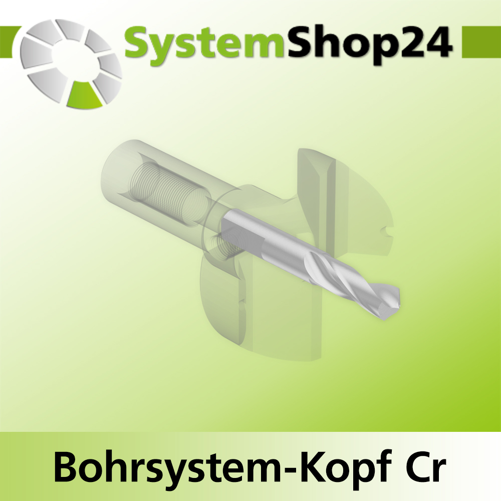 Systemshop24 Bohrsystem-Kopf Chromstahl D37mm d6mm H12,7mm (1/2") SW14mm GL50mm S Gewinde innen M8 mit Passsitz RL
