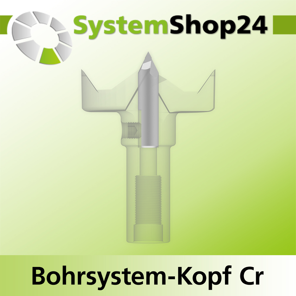 Systemshop24 Bohrsystem-Kopf Chromstahl D39mm d6mm H12,7mm (1/2") SW14mm GL50mm S Gewinde innen M8 mit Passsitz RL