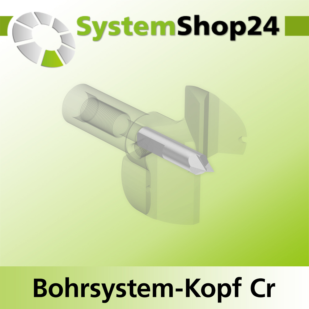 Systemshop24 Bohrsystem-Kopf Chromstahl D39mm d6mm H12,7mm (1/2") SW14mm GL50mm S Gewinde innen M8 mit Passsitz RL