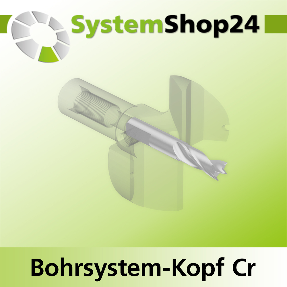 Systemshop24 Bohrsystem-Kopf Chromstahl D42mm d6mm H12,7mm (1/2") SW14mm GL50mm S Gewinde innen M8 mit Passsitz RL