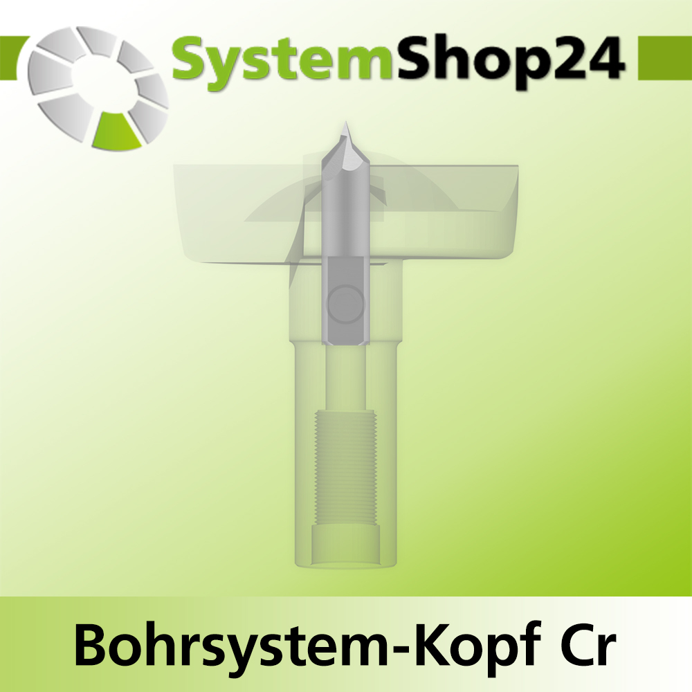 Systemshop24 Bohrsystem-Kopf Chromstahl D43mm d6mm H12,7mm (1/2") SW14mm GL50mm S Gewinde innen M8 mit Passsitz RL