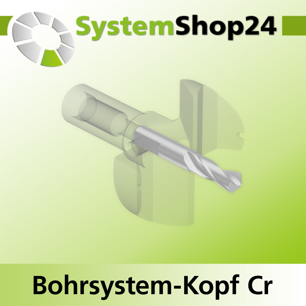 Systemshop24 Bohrsystem-Kopf Chromstahl D43mm d6mm H12,7mm (1/2") SW14mm GL50mm S Gewinde innen M8 mit Passsitz RL