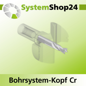 Systemshop24 Bohrsystem-Kopf Chromstahl D43mm d6mm H12,7mm (1/2") SW14mm GL50mm S Gewinde innen M8 mit Passsitz RL