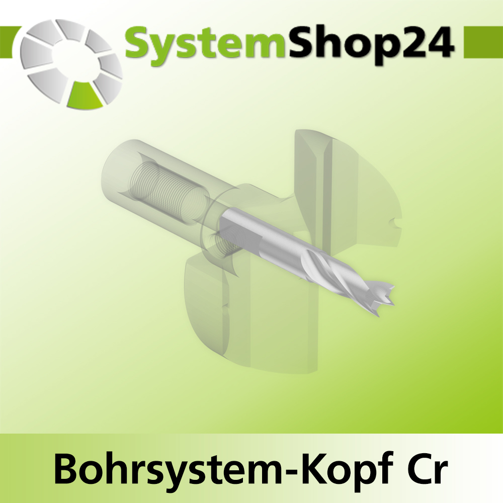 Systemshop24 Bohrsystem-Kopf Chromstahl D44mm d6mm H12,7mm (1/2") SW14mm GL50mm S Gewinde innen M8 mit Passsitz RL