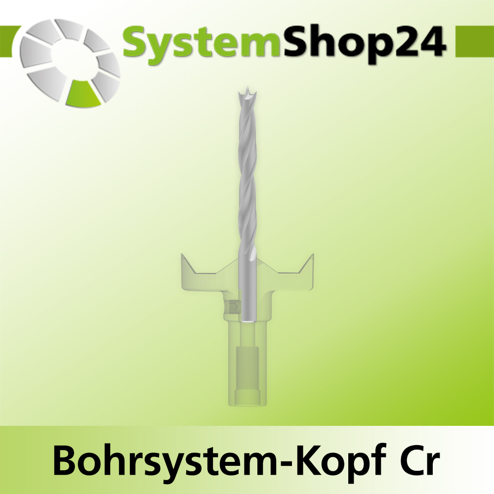 Systemshop24 Bohrsystem-Kopf Chromstahl D44mm d6mm H12,7mm (1/2") SW14mm GL50mm S Gewinde innen M8 mit Passsitz RL