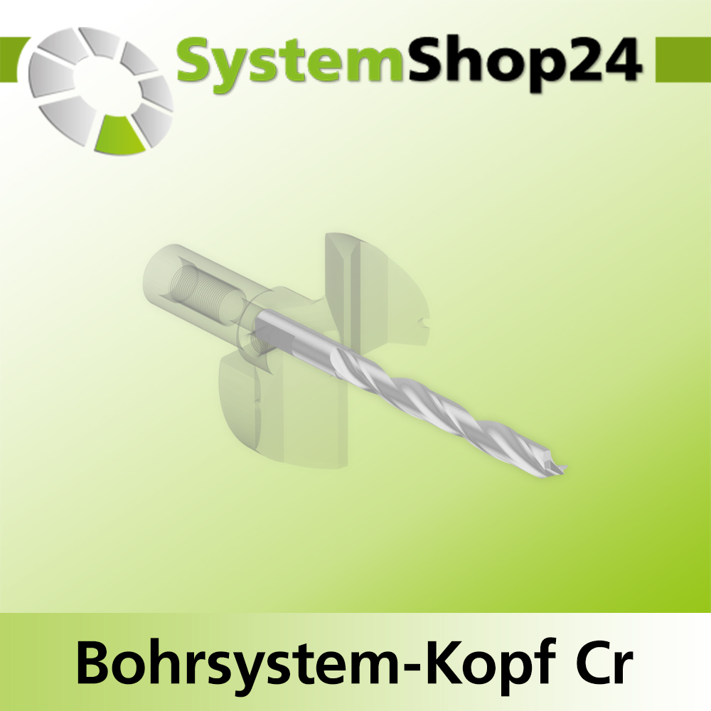 Systemshop24 Bohrsystem-Kopf Chromstahl D45mm d6mm H12,7mm (1/2") SW14mm GL50mm S Gewinde innen M8 mit Passsitz RL
