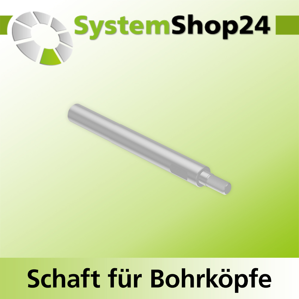 Systemshop24 Schaft für Bohrköpfe D15-30mm mit Schaft Gewinde innen M6 mit Passsitz D10mm SW9mm NL90mm GL105mm S10mm rund